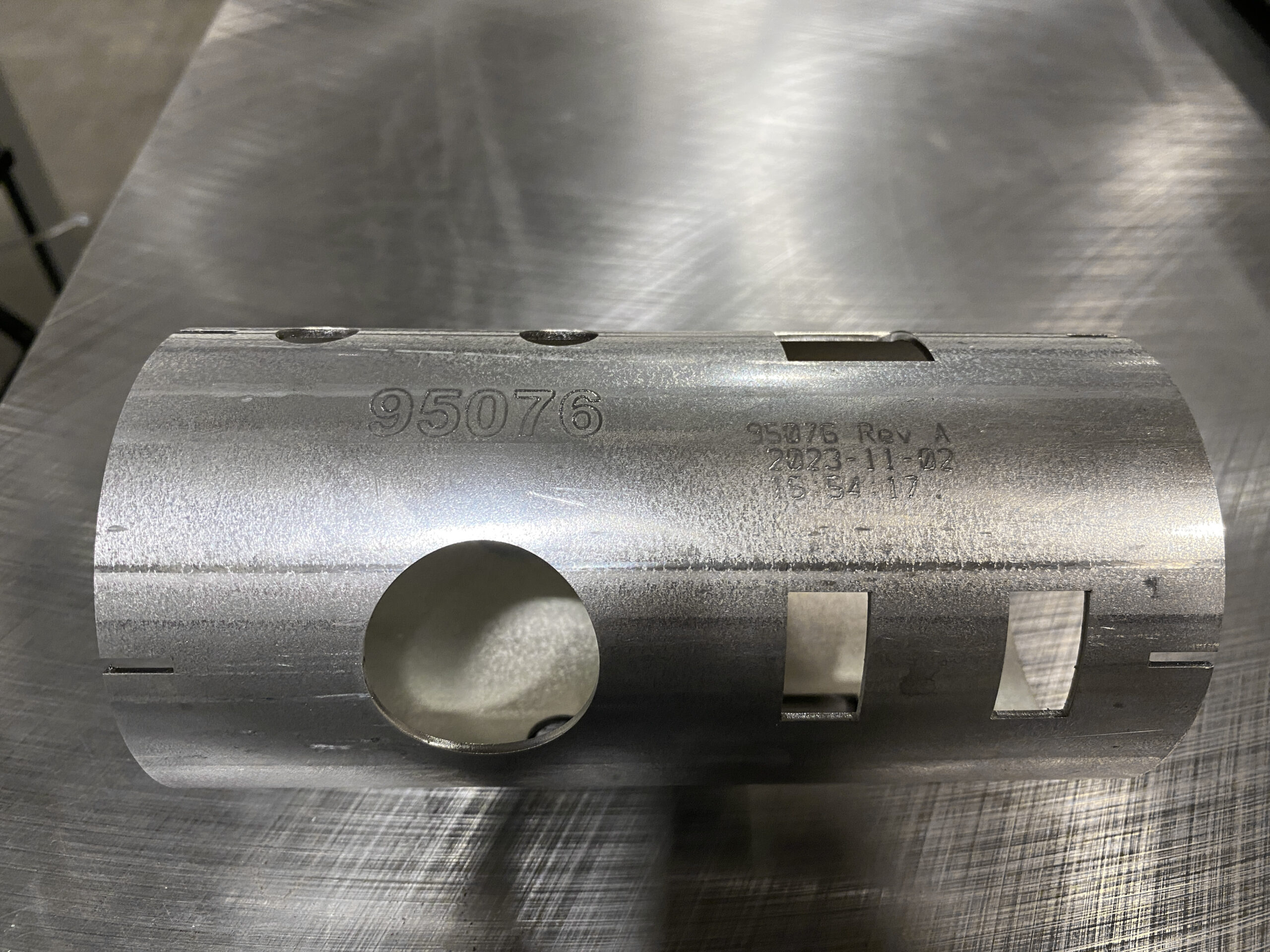 Laser cut tube part with part number marking at H-P Products